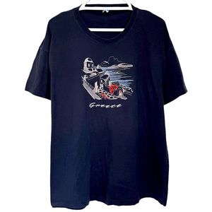VTG GREECE EMBROIDERED SOUVENIR DESTINATION TEE NAVY BLUE T SHIRT 90s Men's XXL